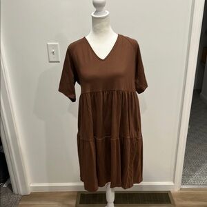Brown Tiered V-Neck Mini Sundress
